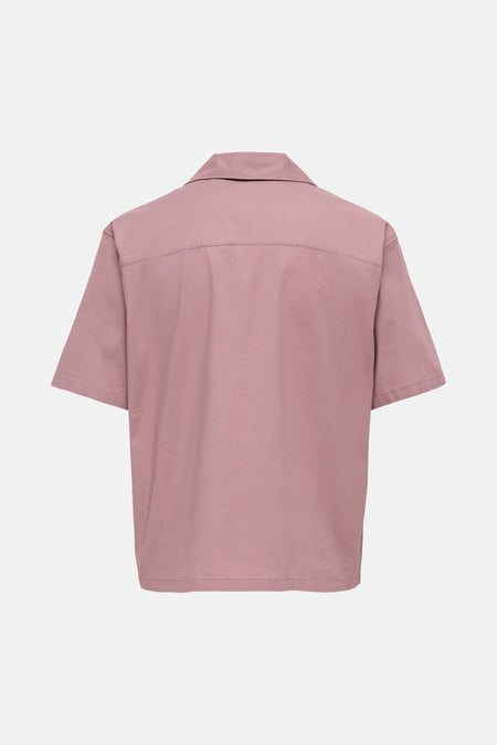 Roze overhemd met korte mouwen van ONLY & SONS, effen en met een klassieke kraag, gezien van achteren.