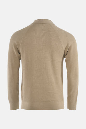 Gilet beige de ONLY & SONS, avec des manches longues et un subtil motif texturé, vu de l'arrière.