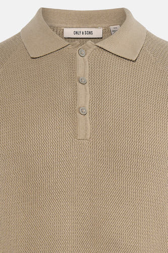 Gilet beige d'ONLY & SONS, avec une texture tricot et un col en polo à boutons.