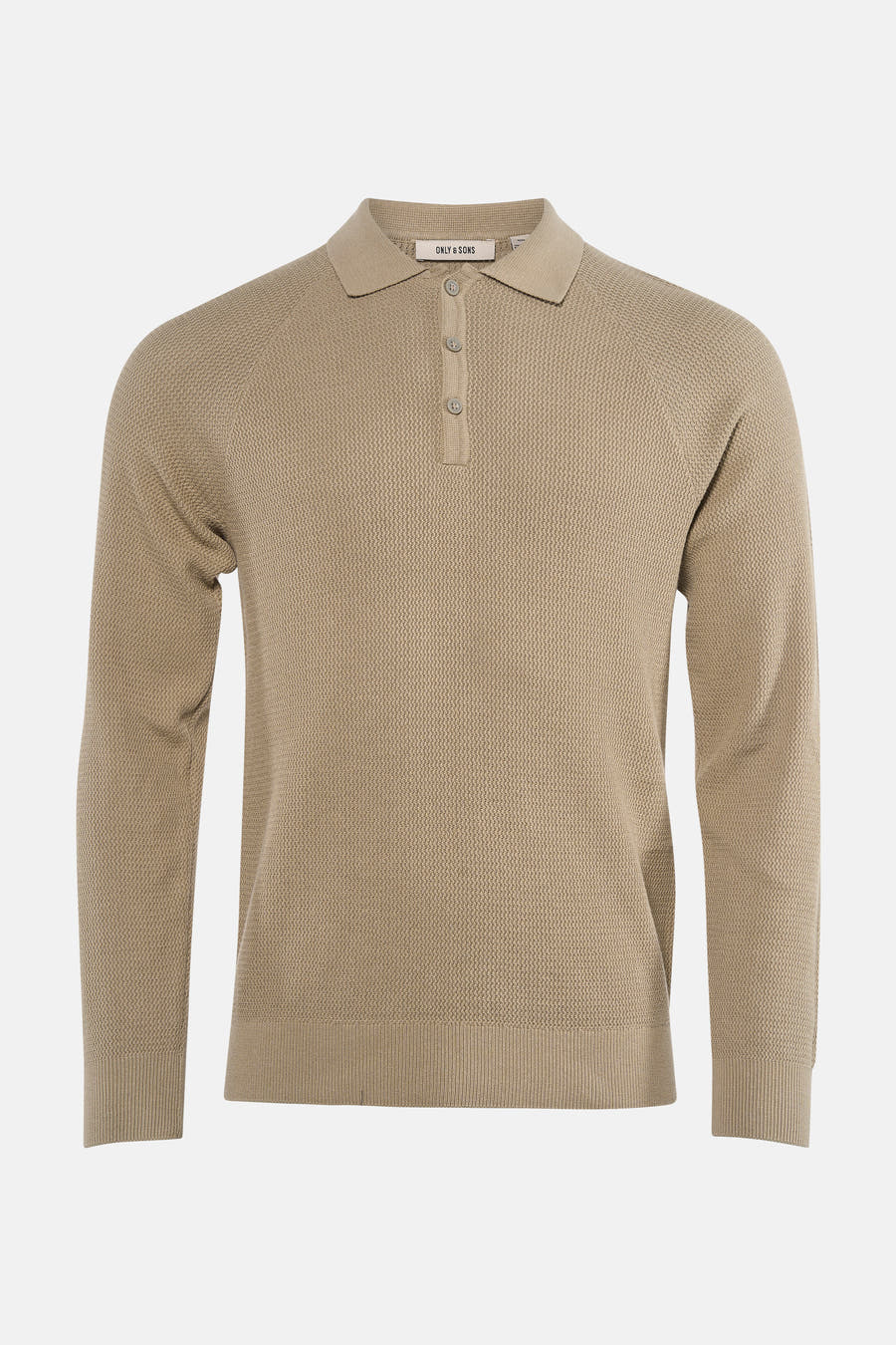 Gilet beige ONLY & SONS avec longues manches et fermeture à boutons, doté d'une subtile texture tissée.