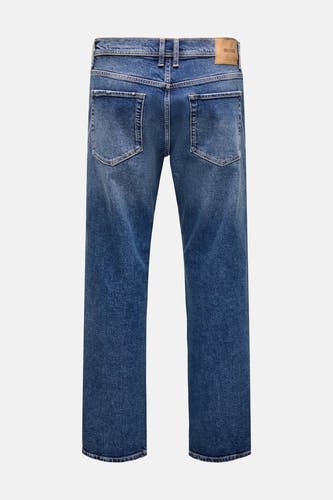 Jean straight bleu de ONLY & SONS, arrière, avec des poches arrière et un patch en cuir.