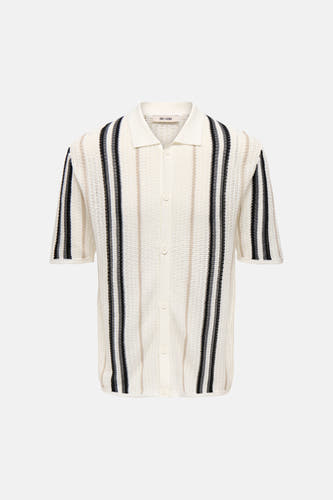 Polo écru en maille ajourée de ONLY & SONS avec rayures verticales noires, grises et beiges et fermeture à boutons.