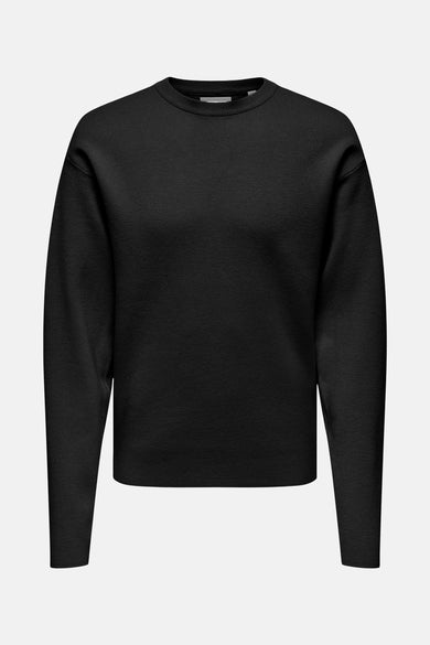 Pull noir avec col rond de ONLY & SONS®, tissu uni et longues manches.