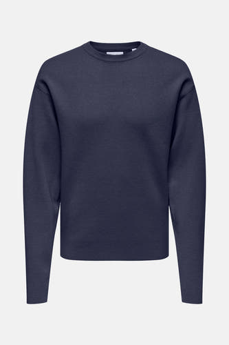 T-shirt bleu avec col rond de ONLY & SONS®, tissu uni et manches longues, dos.