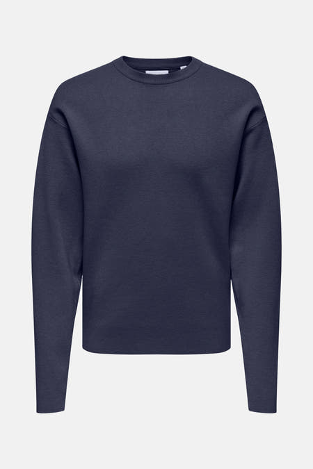 T-shirt bleu avec col rond de ONLY & SONS®, tissu uni et manches longues, dos.