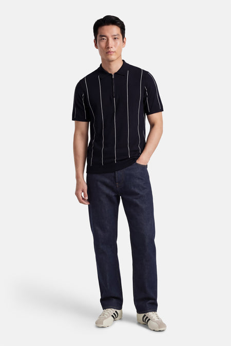 Blauwe polo met korte mouwen van ONLY & SONS®, met een ritssluiting en verticale strepen.