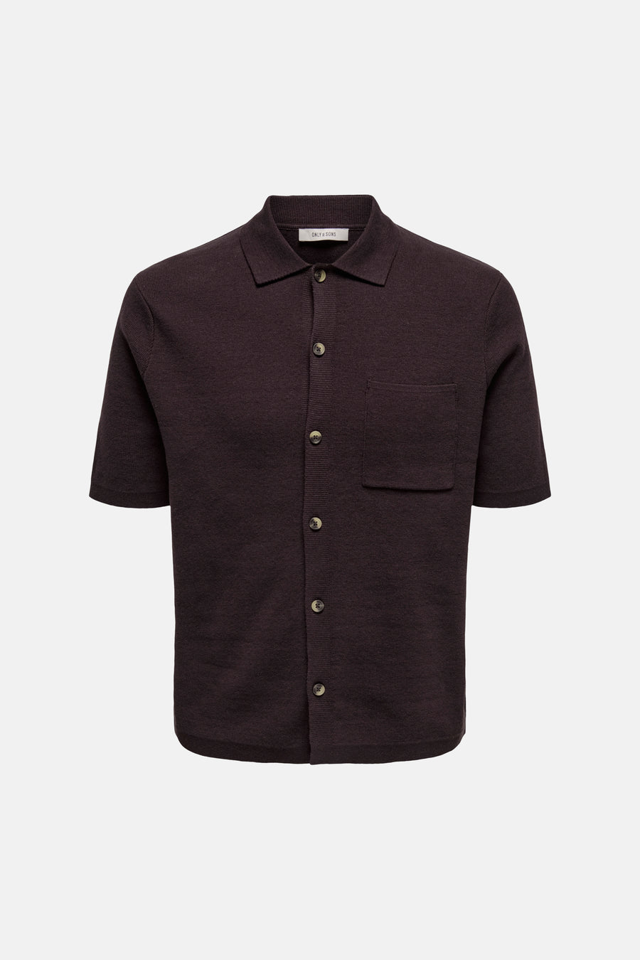 Pull marron ONLY & SONS® à manches courtes et texture tricotée fine, dos.