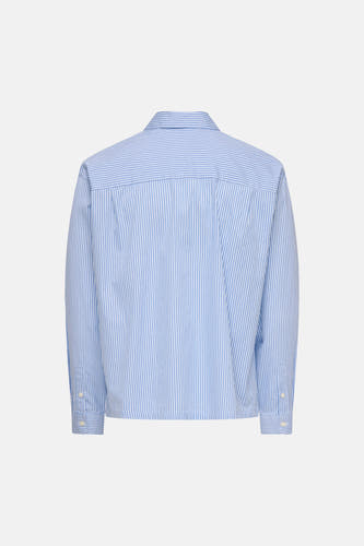 Blauw gestreept overhemd met lange mouwen van ONLY & SONS®, achterkant weergegeven.