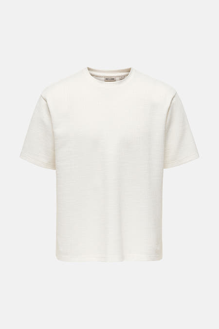 T-shirt blanc à manches courtes ONLY & SONS, dos avec texture tissée.