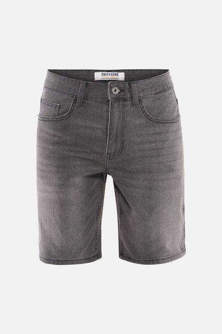 Short en jean gris clair de ONLY & SONS® avec style cinq poches, fermeture à glissière et bouton.