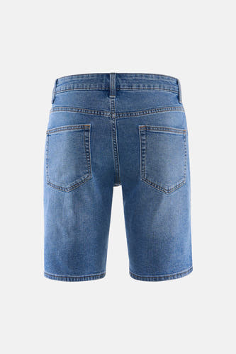 Short en jean de couleur bleu clair d'ONLY & SONS® avec deux poches arrière et passants de ceinture, vu de dos.