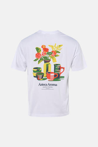 T-shirt blanc à manches courtes ONLY & SONS®, avec un imprimé coloré de fleurs et de têtes au dos.