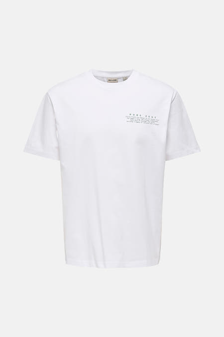 T-shirt blanc à manches courtes ONLY & SONS® avec imprimé citron et orange au dos.