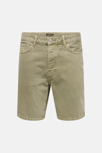 Short en jean beige de ONLY & SONS® avec une coupe droite, cinq poches et fermeture à boutons.