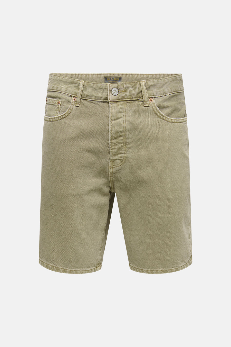 Short en jean beige de ONLY & SONS® avec une coupe droite, cinq poches et fermeture à boutons.