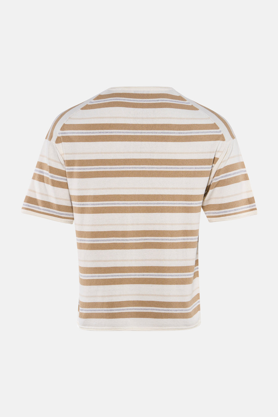 T-shirt multicolore à manches courtes et rayures horizontales crème, marron et gris d'ONLY & SONS®, vue arrière.
