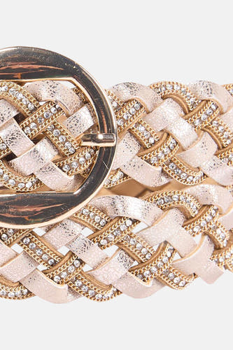Ceinture en or de Morgan De Toi avec design tressé, pierres précieuses et détails en or.
