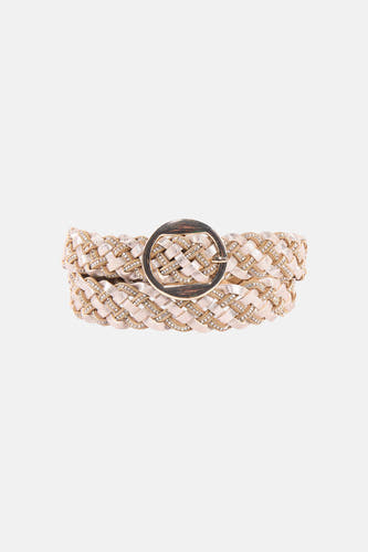 Ceinture en or de Morgan De Toi, avec un motif tressé, des détails strass et une boucle en or.