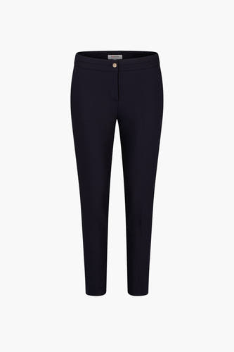 Pantalon de costume noir de Morgan de Toi, avec une fermeture à glissière dorée et des revers.