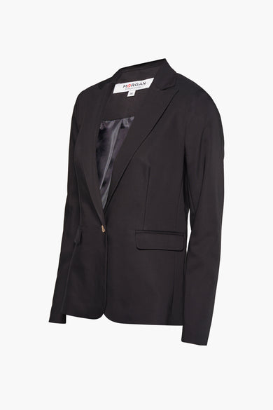 Blazer noir de Morgan De Toi, avec des manches longues et une fermeture à un seul bouton.