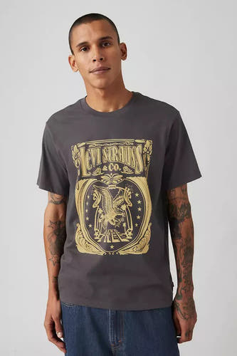 T-shirt gris à manches courtes de Levi's, avec une impression d'aigle graphique sur l'avant.