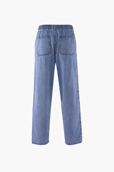 Jean large bleu clair avec taille élastique de REDEFINED REBEL, dos avec poches, style décontracté