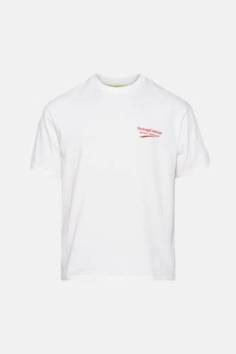 T-shirt blanc à manches courtes de THEJOGGCONCEPT avec logo rouge imprimé.
