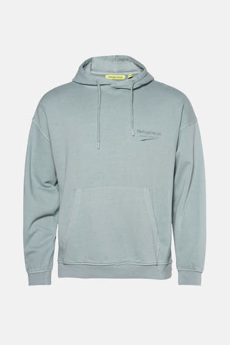 Pull-over bleu avec capuche de THEJOGGCONCEPT, doté de cordons et d'une poche à l'avant.