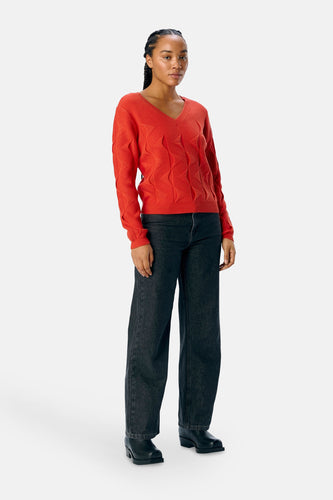 Pull à col en V - rouge - OBJECT