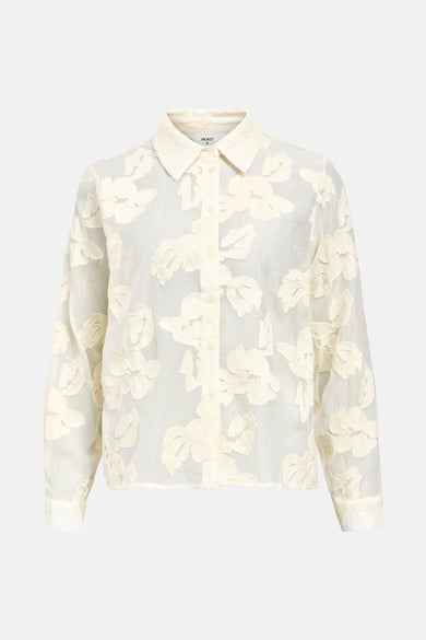 Chemise écru à longues manches d'OBJECT, avec des motifs de fleurs brodés sur toute la blouse.