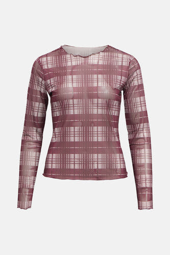 T-shirt Bordeaux à manches longues d'OBJECT, avec un motif rayé all-over et une coupe ajustée.