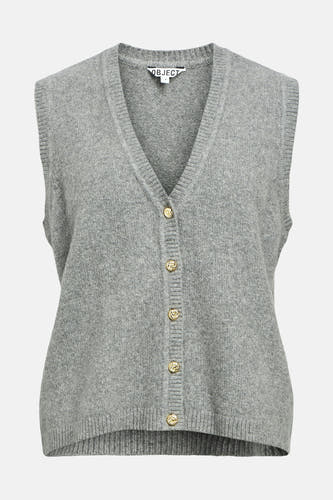 Gilet gris d'OBJECT, avec col V et boutons dorés.
