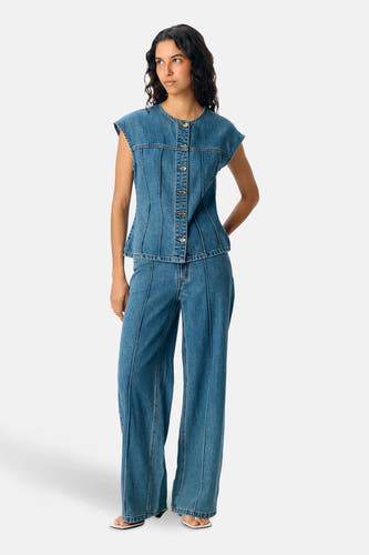 Denim blouse van OBJECT, in middenblauw, met knopen en stylingdetails.