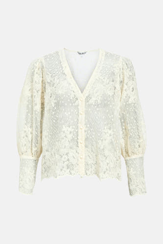 Chemise écru à longues manches d'OBJECT, avec imprimé floral et fermeture à boutons.
