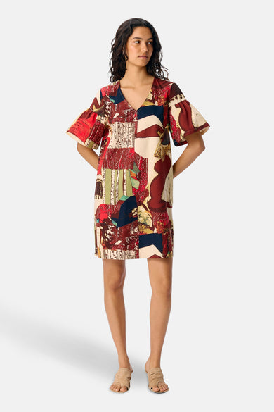 Jupe multicolore à manches courtes d'OBJECT, avec un patchwork distinctif et une coupe décontractée.