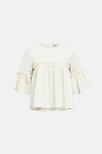 Blouse écru d'OBJECT, avec des manches trois-quarts à plis et un détail plié à l'avant.