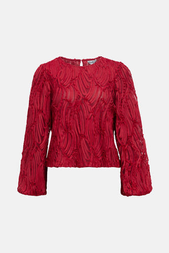 Blouse rouge à longues manches d'OBJECT, avec un motif structuré et des manches tombantes.