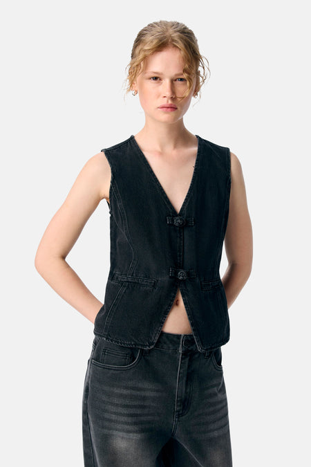 OBJZARAFINE S/L RE DENIM WAISTCOAT 141