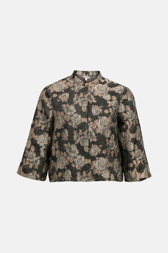Manteau court brun d'OBJECT, avec un motif floral et une col montante.