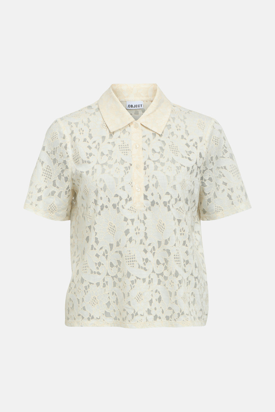 Polo écru à manches courtes de OBJECT, avec dentelle florale et fermeture à boutons.