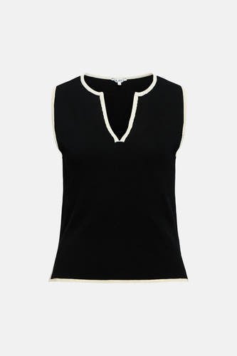 Haut noire sans manches de OBJECT, avec un col et des bordures contrastants de couleur crème.