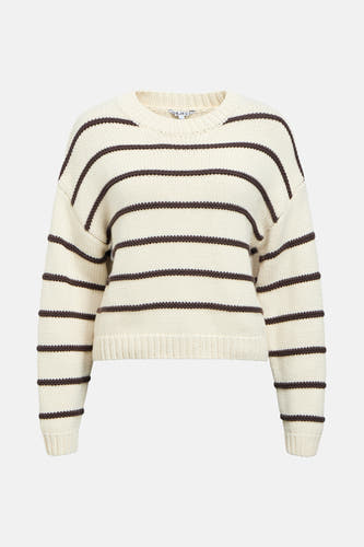 Sweat-shirt écru avec col rond d'OBJECT, avec des rayures brunes et des manches longues.