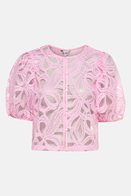 Blouse rose à manches courtes d'OBJECT, avec imprimé floral et fermeture à boutons.