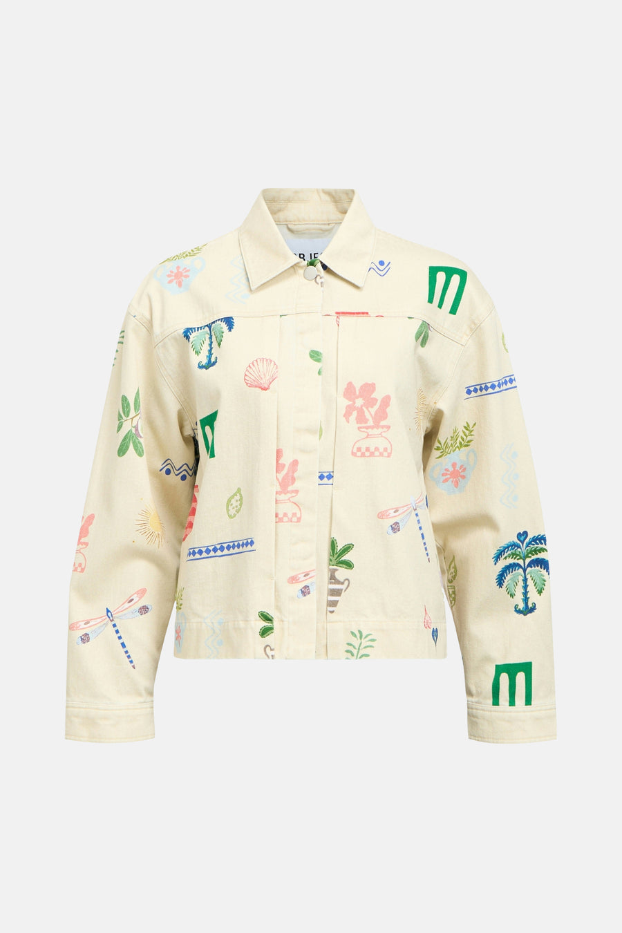 Manteau court beige d'OBJECT avec divers motifs décoratifs colorés.