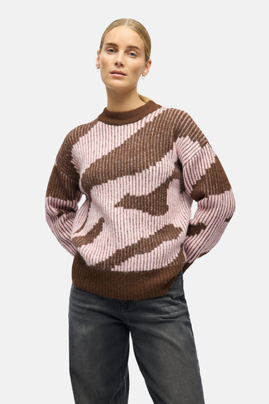 Gilet multicolore à col rond d'OBJECT, avec un motif rayé frappant en brun et rose.