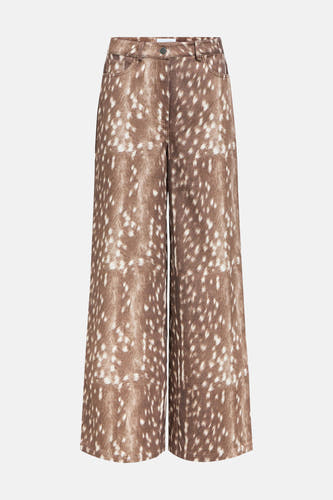 Pantalon brun de OBJECT avec une impression de fourrure de cerf, des jambes larges et un boutonnière.