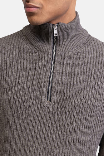 Sweat-shirt Kaki de REDEFINED REBEL avec une texture côtelée et une fermeture éclair courte.