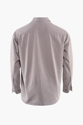 Chemise grise à manches longues de WOODBIRD, vue de derrière avec fermeture à boutons sur les poignets.