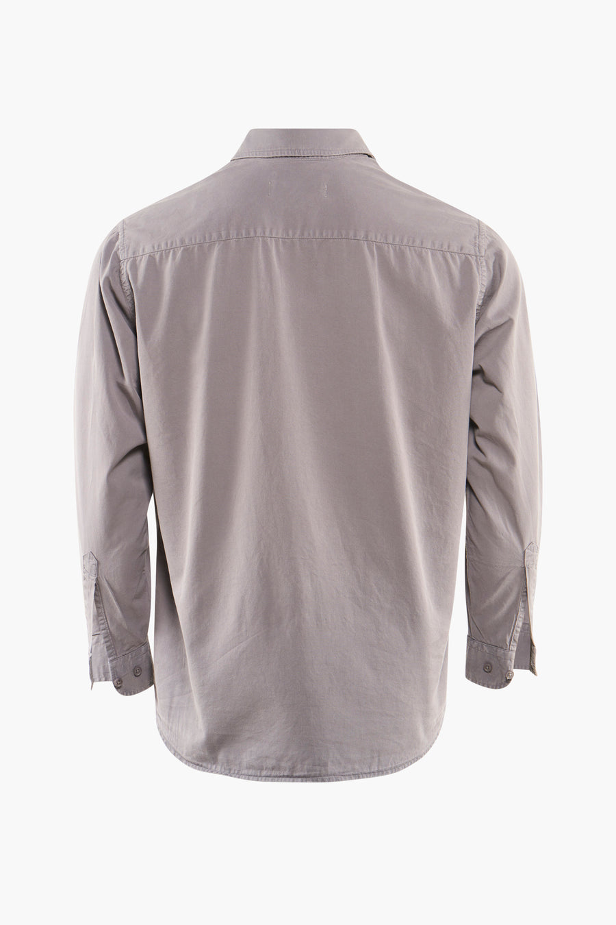 Chemise grise à manches longues de WOODBIRD, vue de derrière avec fermeture à boutons sur les poignets.
