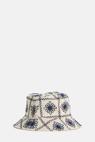 Gebloemde katoenen bucket hat.